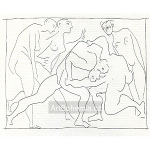 Deux lutteurs observés par trois femmes nues (Les Métamorphoses d´Ovide)