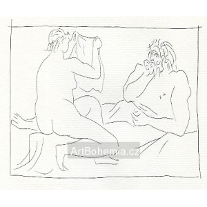 Homme et femme nue tenant un linge (Les Métamorphoses d´Ovide)