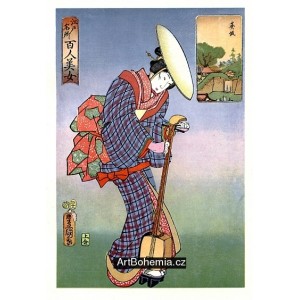 Pouliční zpěvačka z počátku 19.století ladí svůj šamisen