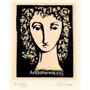 Dívčí hlava v květinách, opus 1133 - PF 1982 Ludmila Jiřincová