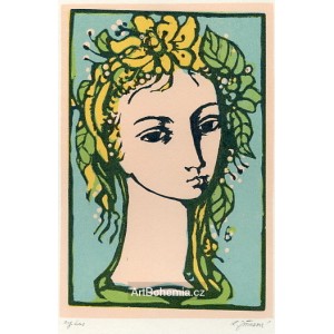 Dívčí hlava s žlutým květem, opus 1091