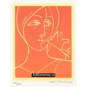 Kubistická dívka s ptáčkem, opus 724 (oranžová varianta)