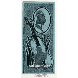 Violoncello s portrétem umělce