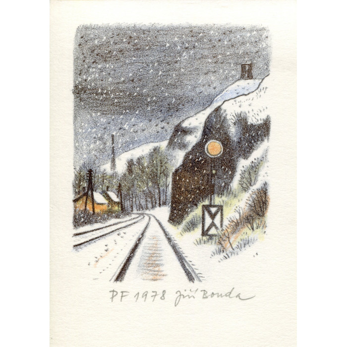 Sněžení na trati Roztoky-Podbaba - PF 1978 Jiří Bouda
