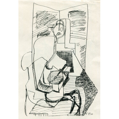 Kubistický ženský akt v křesle s knihou (1930)