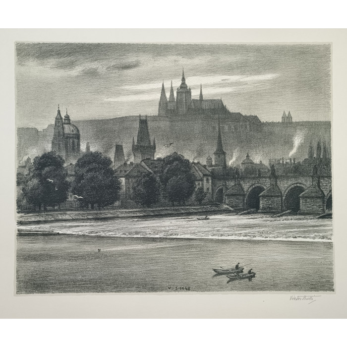 Hradčany s Karlovým mostem k večeru