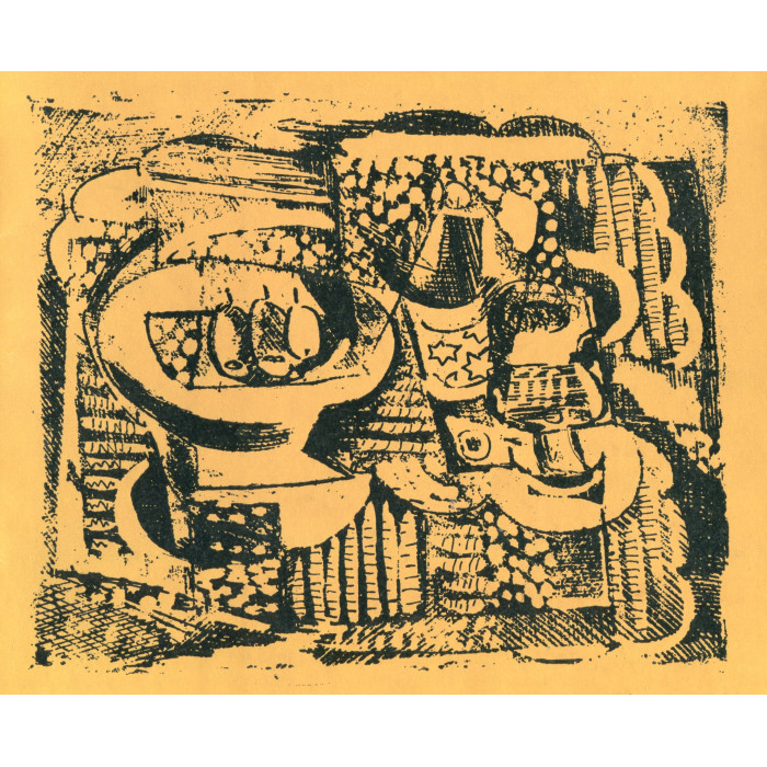 Zátiší s lahví koňaku, skleničkou a podnosem s hruškami, opus 15 (1930)