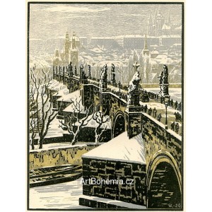 Karlův most v zimě (Praha v barevných dřevorytech)