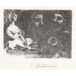 Femme nue assise et trois têtes barbues (Suite Vollard) (1934), opus B.216