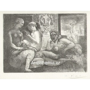 Quatre Femmes nues et tête sculptée (Suite Vollard) (1934), opus B.219